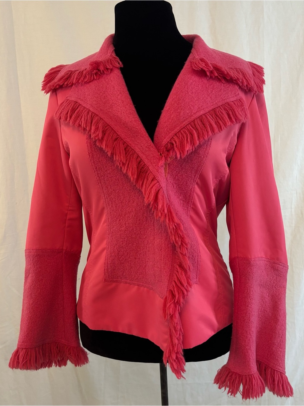 Rococo Hot Pink Fringe Jacket Boho Barbiecore Western Statement Jacket M/L
